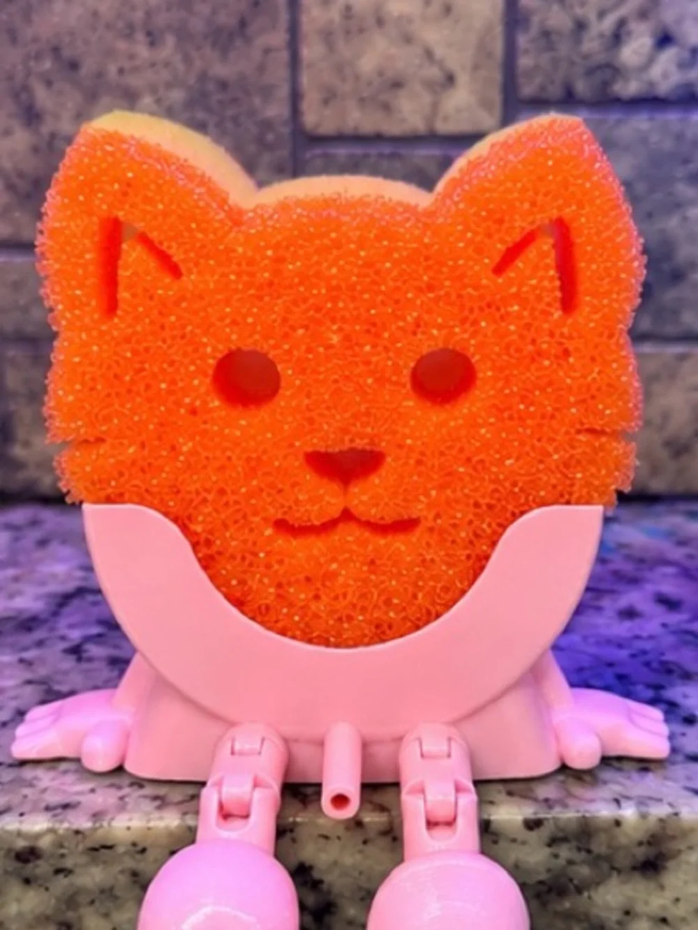 Pink 3D Printed Sponge Holder Articulated Feet Kitchen Organizer